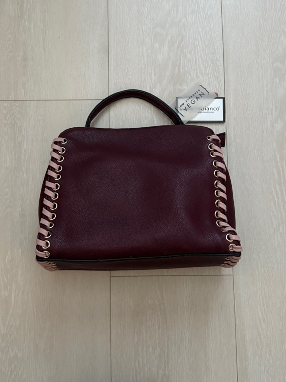 Melie Bianco Burgundy Satchel with Pink Braided Trim